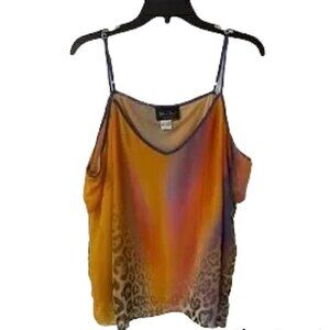 Diane Fres Vibrant Colorful Sleeveless Top. Orange Multi. L-XL. Leopard Print,
